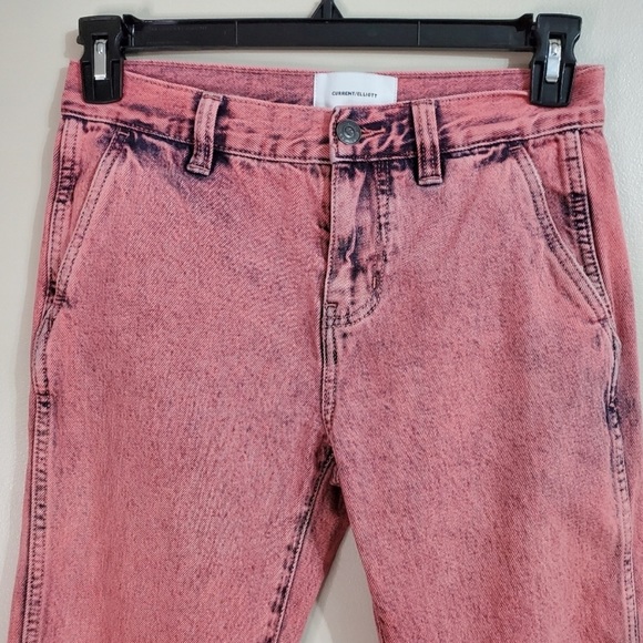 Current/Elliot The Confidant Stonewash Acid Pink Cropped Trouser Jeans Size 25 - Picture 2 of 7